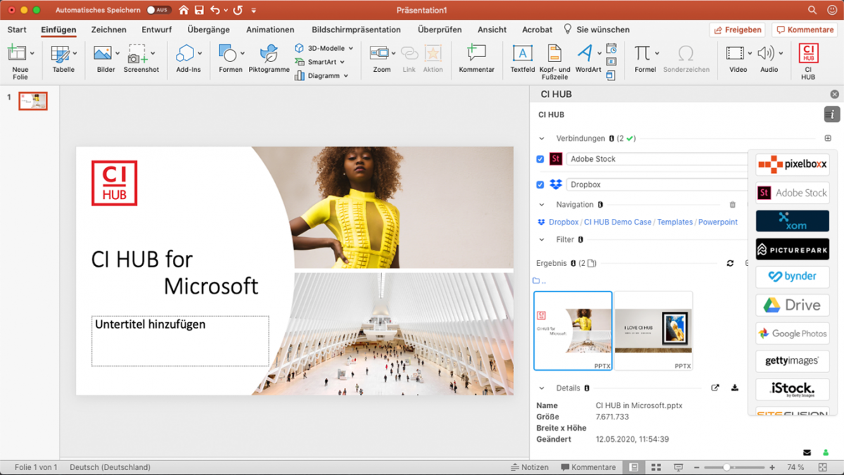 Direkter Zugriff auf Datenquellen in PowerPoint mit CI HUB Microsoft Connector